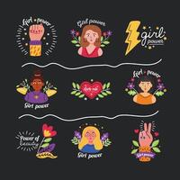 Girl power icon set vector design