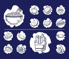 Food hand draw and block style symbol set vector design