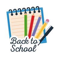 back to school lettering with pencils and notebook on white background vector