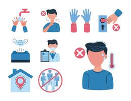 bundle icons of covid19 prevention over white background vector