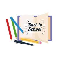 back to school lettering with pencils and notebook vector