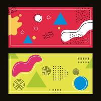 two backgrounds memphis style and geometric shapes vector