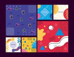 set backgrounds memphis style and geometric shapes vector