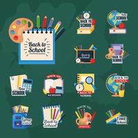 back to school set icons on green background vector