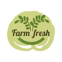 farm fresh organic food label with branches and leaves on white background vector