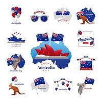 collection of happy australia day icons vector