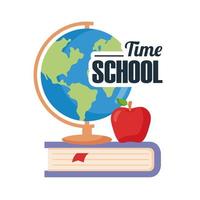 back to school lettering with globe sphere and apple over book vector