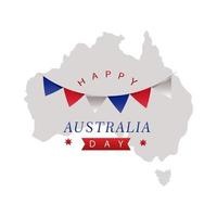 Feliz día de Australia letras con silueta de mapa y decoración de guirnaldas vector