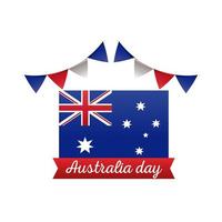 feliz día de australia letras con bandera y guirnaldas colgando decoración vector