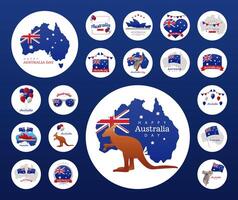 iconos en marcos circulares del feliz día de australia vector