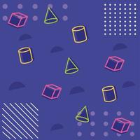 memphis background purple color with geometric shapes vector