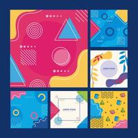 set of backgrounds memphis style with geometric shapes vector