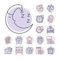 luna y paquete de iconos de estilo de línea de insomnio vector