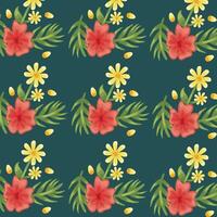 Flowers colors red and yellow pattern detailed style vector