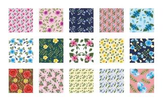 bundle of fifteen Flowers patterns backgrounds vector