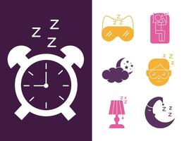 alarm clock with bundle of Insomnia silhouette style icons vector