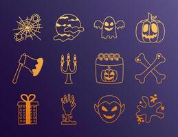 bundle of twelve halloween set icons vector