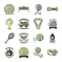 Paquete de dieciséis iconos de colección de set de tenis deportivo vector