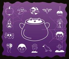 paquete de halloween set iconos y caldero vector