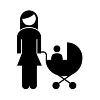 madre de familia con bebé en carro figura icono de estilo de silueta vector