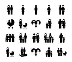 bundle of twenty family parents set icons vector