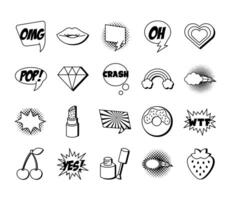 bundle of twenty pop art set icons vector