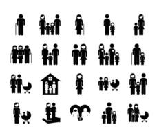 bundle of twenty family parents set icons vector