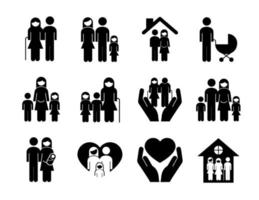 bundle of twelve family parents set icons vector