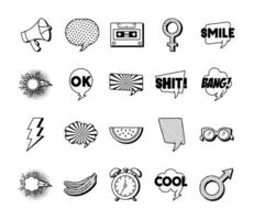 bundle of twenty pop art set collection icons vector