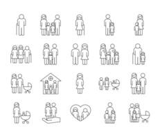 bundle of twenty family parents set icons vector