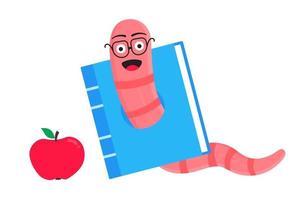 Worm with apple cartoon character icon sigh Worm with face expression vector