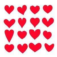 Heart icons full red colors set vector illustration Happy Valentines and wedding symbols in many variation of shape