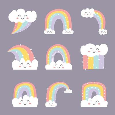 Rainbow Cute Doodle Character Icon Set