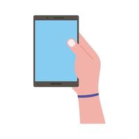 hand lifting smartphone vertically flat style icon vector