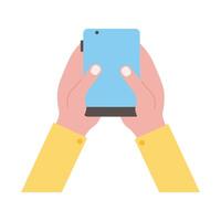 hands lifting smartphone vertically flat style icon vector