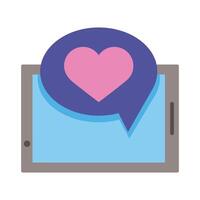 smartphone device with heart in speech bubble flat style icon vector