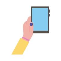 hand lifting smartphone vertically flat style icon vector