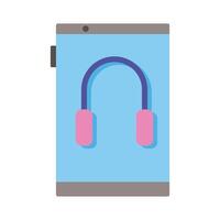 smartphone device with headphone flat style icon vector