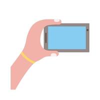 hand lifting smartphone horizontally flat style icon vector