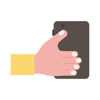 hand lifting smartphone vertically flat style icon vector