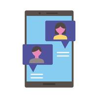 smartphone device with couple in speech bubbles social media flat style vector