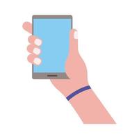 hand lifting smartphone vertically flat style icon vector