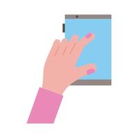 female hand touching smartphone display flat style icon vector