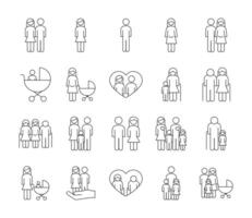 bundle of twenty family parents set icons vector