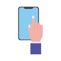 mano tocando el icono de estilo plano de la pantalla del teléfono inteligente vector