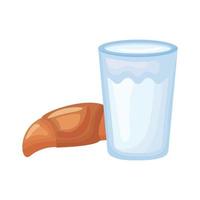 vaso de leche con pan desayuno saludable icono de estilo detallado vector