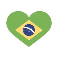 bandera de brasil, en, corazón, plano, estilo, icono vector