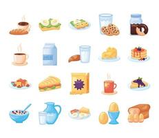 paquete de iconos de conjunto de alimentos de desayuno vector