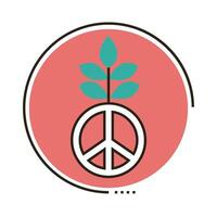 peace symbol with leafs plant line and fill style icon vector