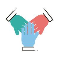 hands teamwork line and fill style icon vector